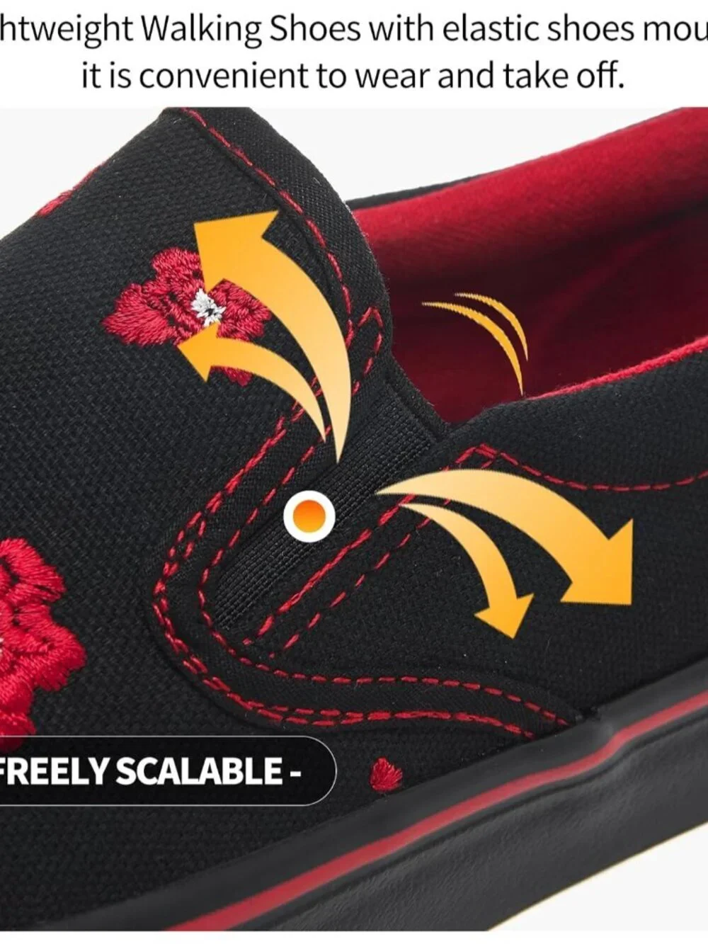 Women's Full Black-red Slip Shoes Canvas Sneakers Loafers Non Slip Shoes Rubber